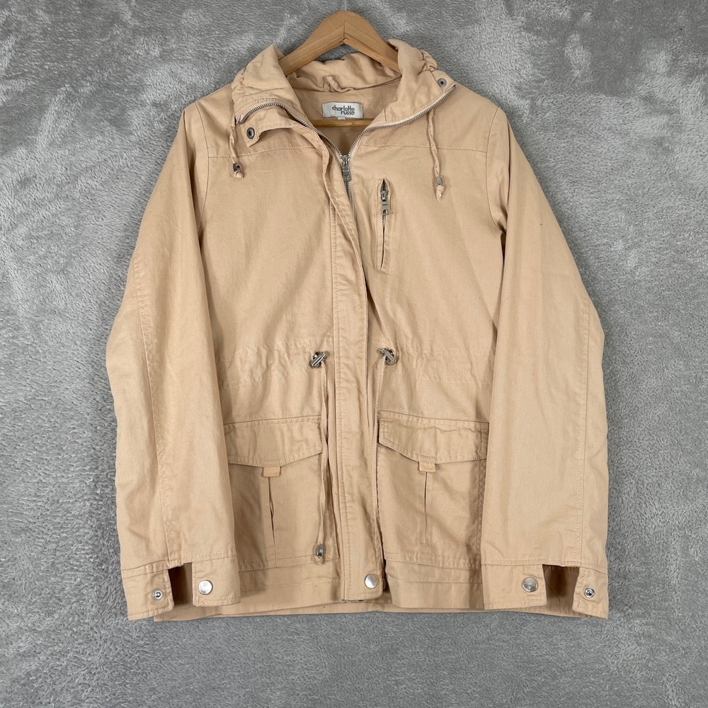 Charlotte‎ Russe Utility Jacket Womens Medium Tan Drawstring Waist Anorak Cargo